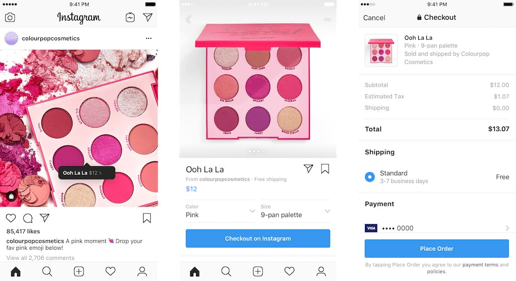 De user journey van INstagram Checkout