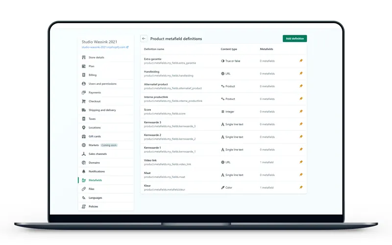 Metafields in Shopify